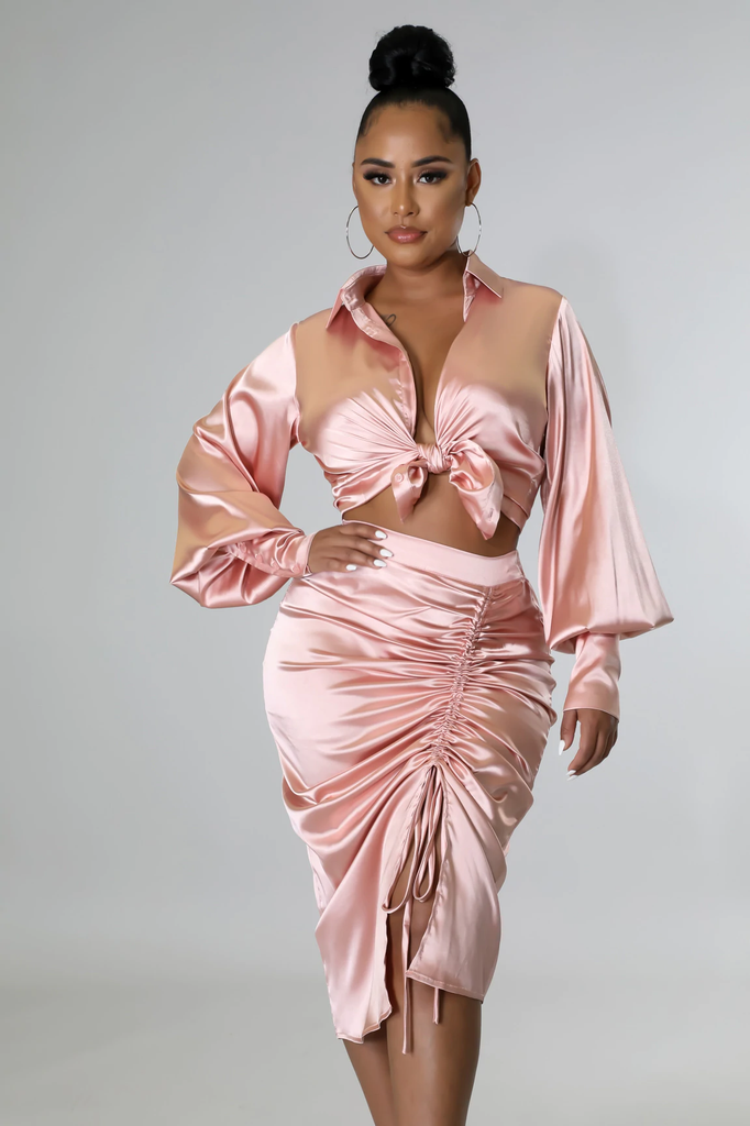 Satin hotsell skirt set